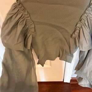 Zara Olive Green Puff Sleeve Blouse